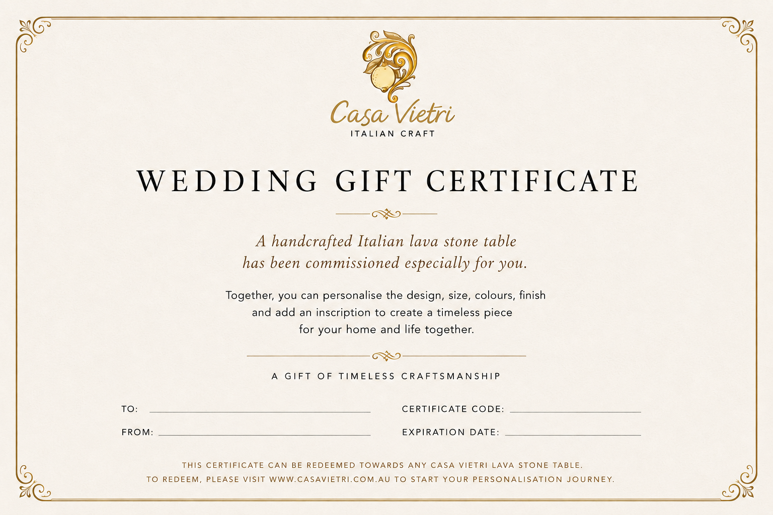 Wedding Gift Certificate